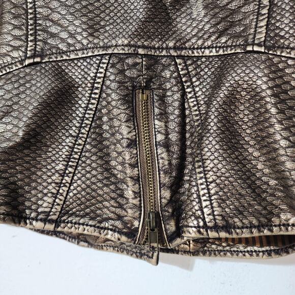 Snakeskin Moto Jacket Warm Tone Bronze Gold Small V Christina - Picture 8 of 10